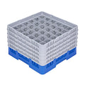 Clean Tek Professional Blue Glass Rack - 36 Compartments, 1 Full Drop and 4 Half Drop Extenders - 19 3/4" x 19 3/4" x 12 1/4" - 1 count box