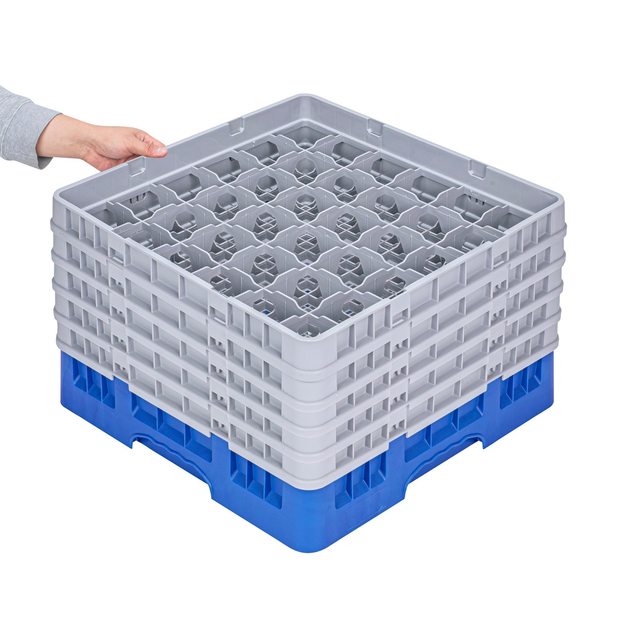 Clean Tek Professional Blue Glass Rack - 36 Compartments, 1 Full Drop and 4 Half Drop Extenders - 19 3/4" x 19 3/4" x 12 1/4" - 1 count box