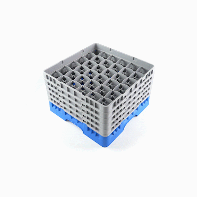 Clean Tek Professional Blue Glass Rack - 36 Compartments, 1 Full Drop and 4 Half Drop Extenders - 19 3/4" x 19 3/4" x 12 1/4" - 1 count box