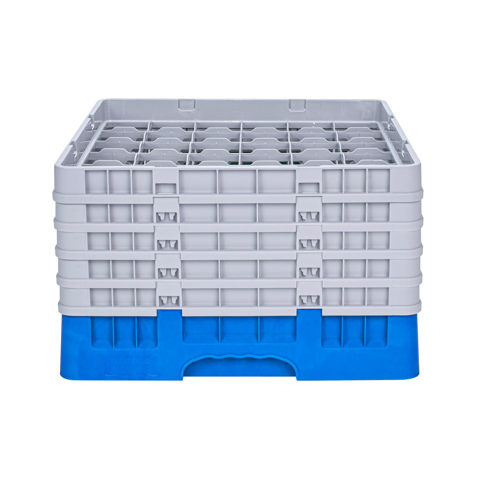 Clean Tek Professional Blue Glass Rack - 36 Compartments, 1 Full Drop and 4 Half Drop Extenders - 19 3/4" x 19 3/4" x 12 1/4" - 1 count box