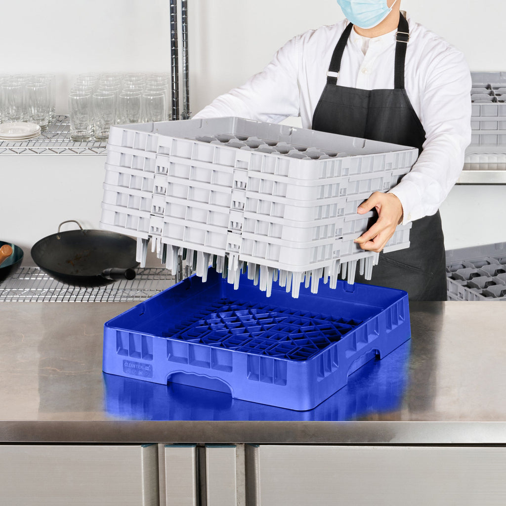 Clean Tek Professional Blue Glass Rack - 36 Compartments, 1 Full Drop and 4 Half Drop Extenders - 19 3/4" x 19 3/4" x 12 1/4" - 1 count box