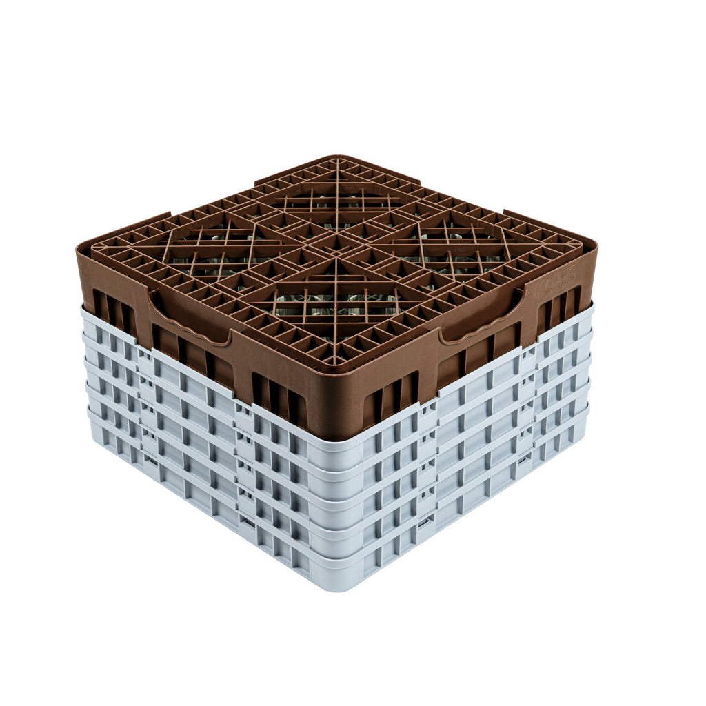 Clean Tek Professional Brown Glass Rack - 36 Compartments, 1 Full Drop and 4 Half Drop Extenders - 19 3/4" x 19 3/4" x 12 1/4" - 1 count box