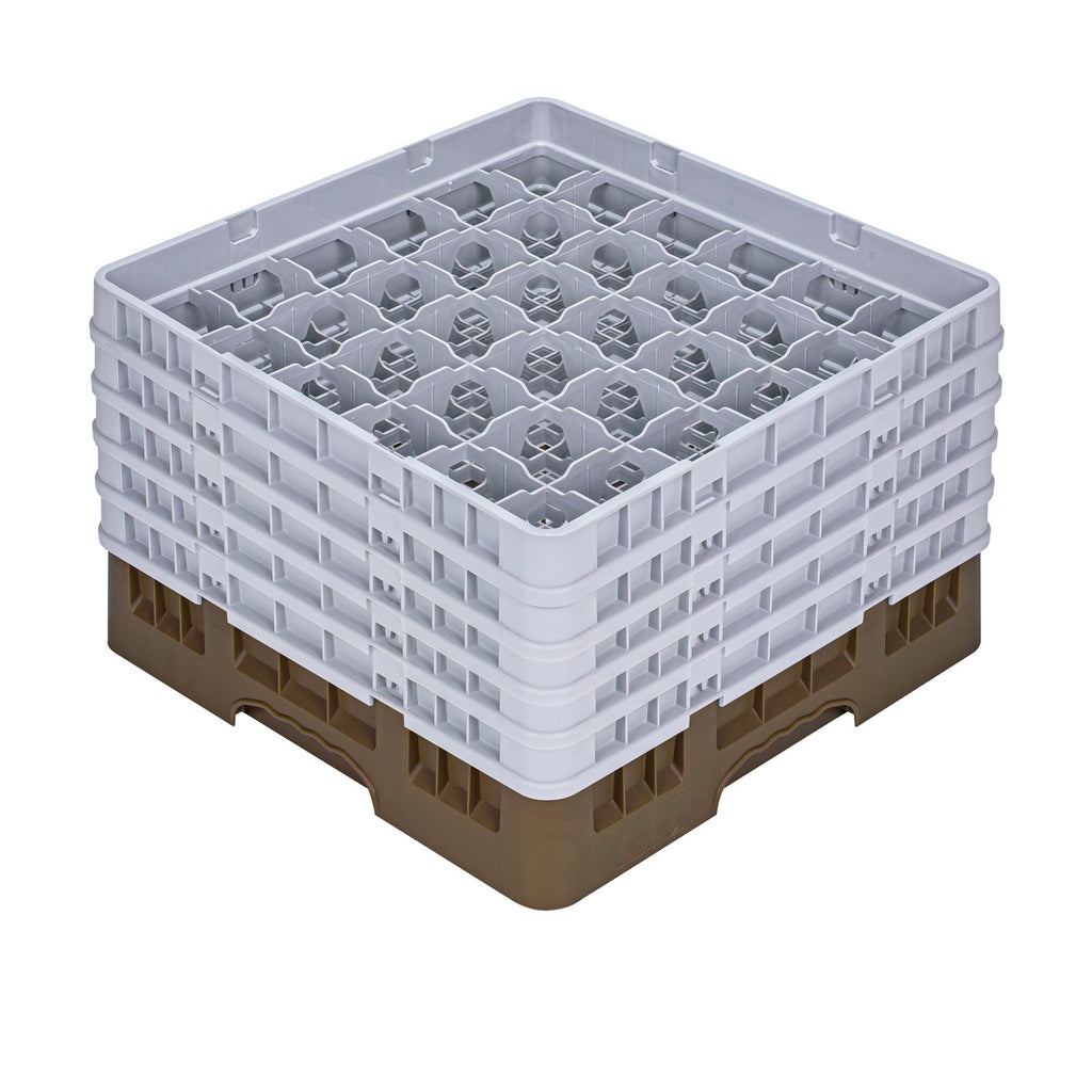 Clean Tek Professional Brown Glass Rack - 36 Compartments, 1 Full Drop and 4 Half Drop Extenders - 19 3/4" x 19 3/4" x 12 1/4" - 1 count box