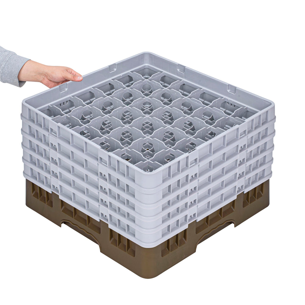 Clean Tek Professional Brown Glass Rack - 36 Compartments, 1 Full Drop and 4 Half Drop Extenders - 19 3/4" x 19 3/4" x 12 1/4" - 1 count box