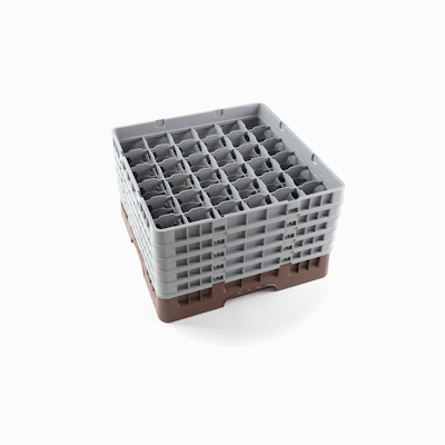 Clean Tek Professional Brown Glass Rack - 36 Compartments, 1 Full Drop and 4 Half Drop Extenders - 19 3/4" x 19 3/4" x 12 1/4" - 1 count box