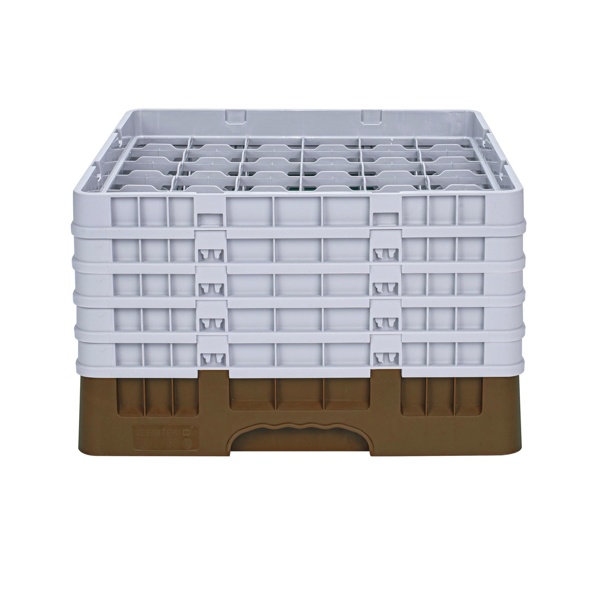 Clean Tek Professional Brown Glass Rack - 36 Compartments, 1 Full Drop and 4 Half Drop Extenders - 19 3/4" x 19 3/4" x 12 1/4" - 1 count box