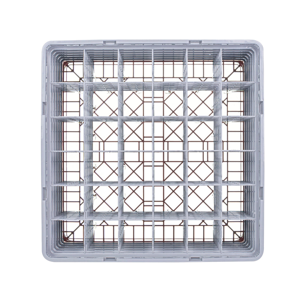 Clean Tek Professional Brown Glass Rack - 36 Compartments, 1 Full Drop and 4 Half Drop Extenders - 19 3/4" x 19 3/4" x 12 1/4" - 1 count box