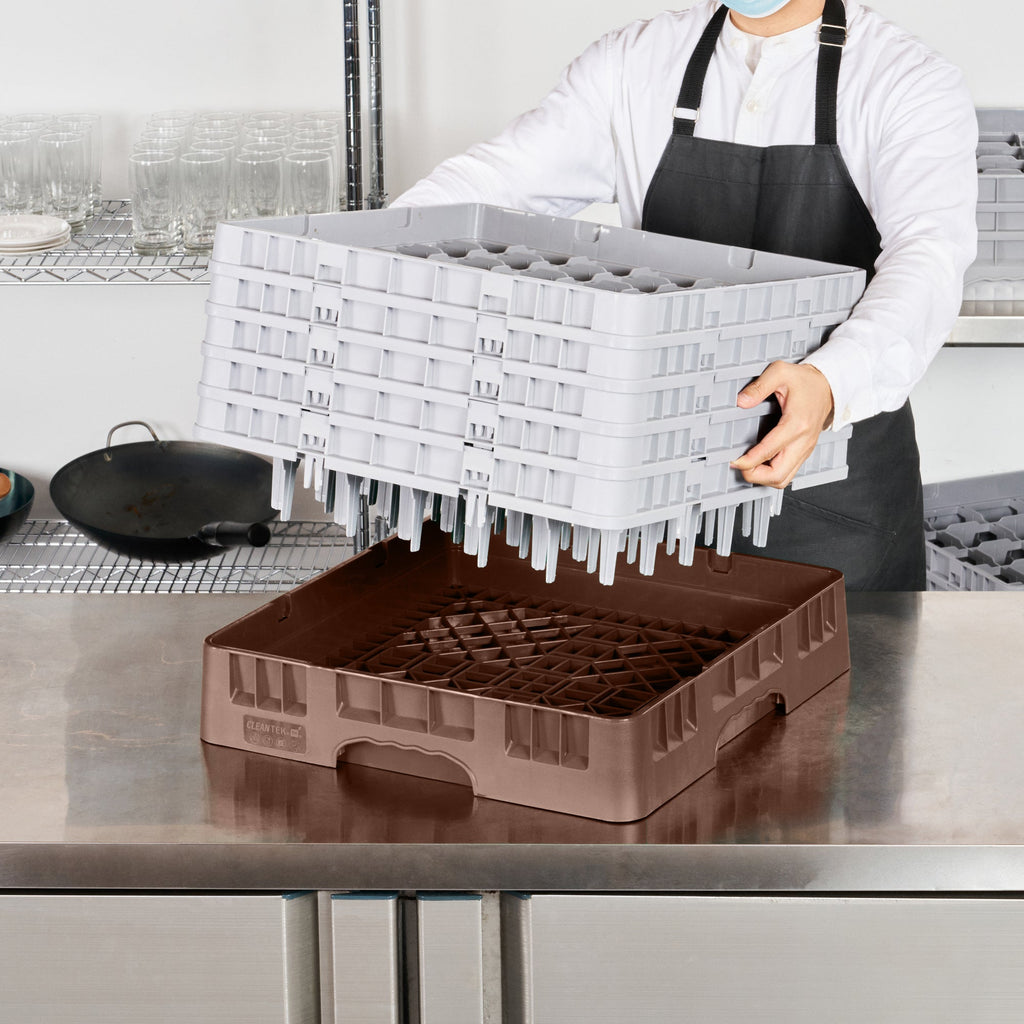Clean Tek Professional Brown Glass Rack - 36 Compartments, 1 Full Drop and 4 Half Drop Extenders - 19 3/4" x 19 3/4" x 12 1/4" - 1 count box