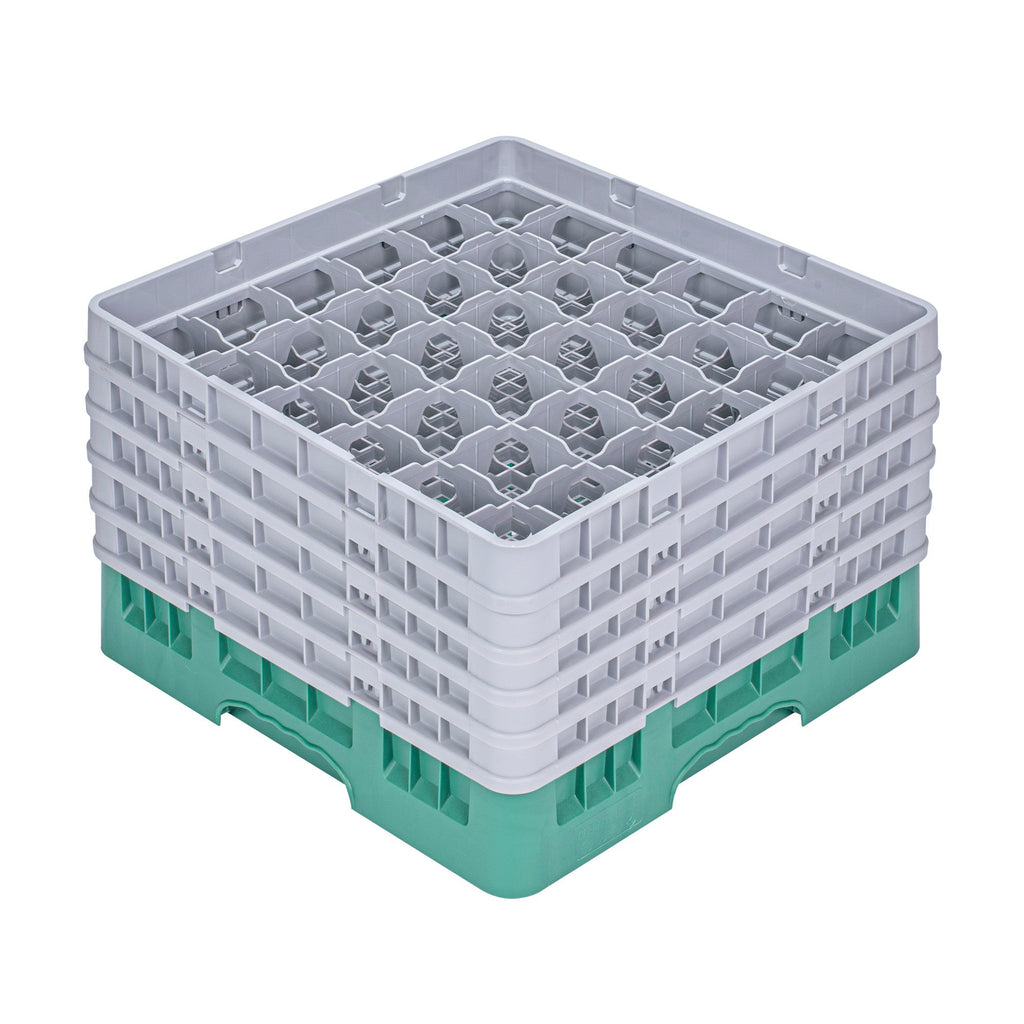 Clean Tek Professional Green Glass Rack - 36 Compartments, 1 Full Drop and 4 Half Drop Extenders - 19 3/4" x 19 3/4" x 12 1/4" - 1 count box