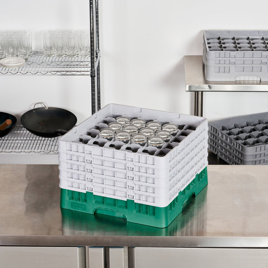 Clean Tek Professional Green Glass Rack - 36 Compartments, 1 Full Drop and 4 Half Drop Extenders - 19 3/4" x 19 3/4" x 12 1/4" - 1 count box