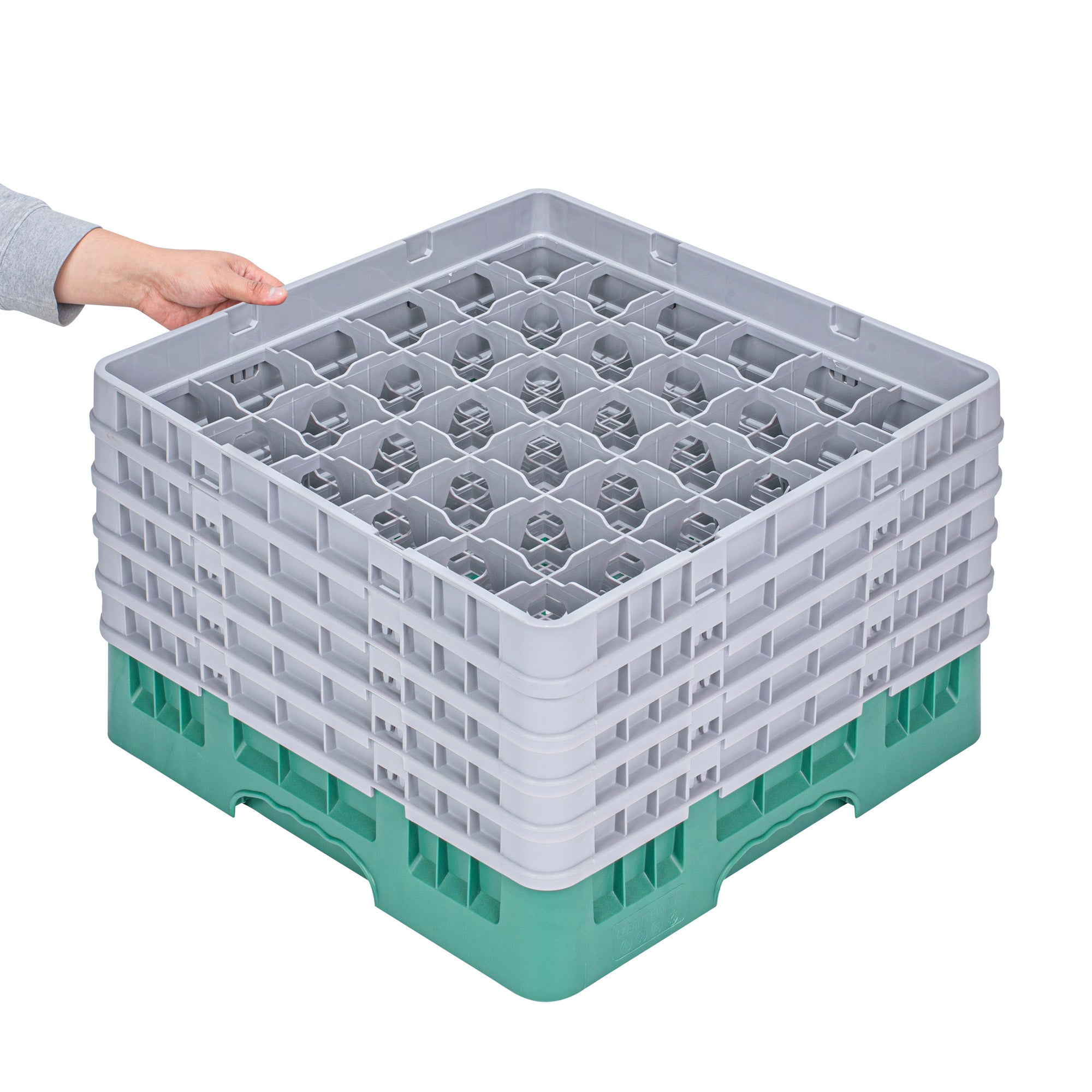 Clean Tek Professional Green Glass Rack - 36 Compartments, 1 Full Drop and 4 Half Drop Extenders - 19 3/4" x 19 3/4" x 12 1/4" - 1 count box