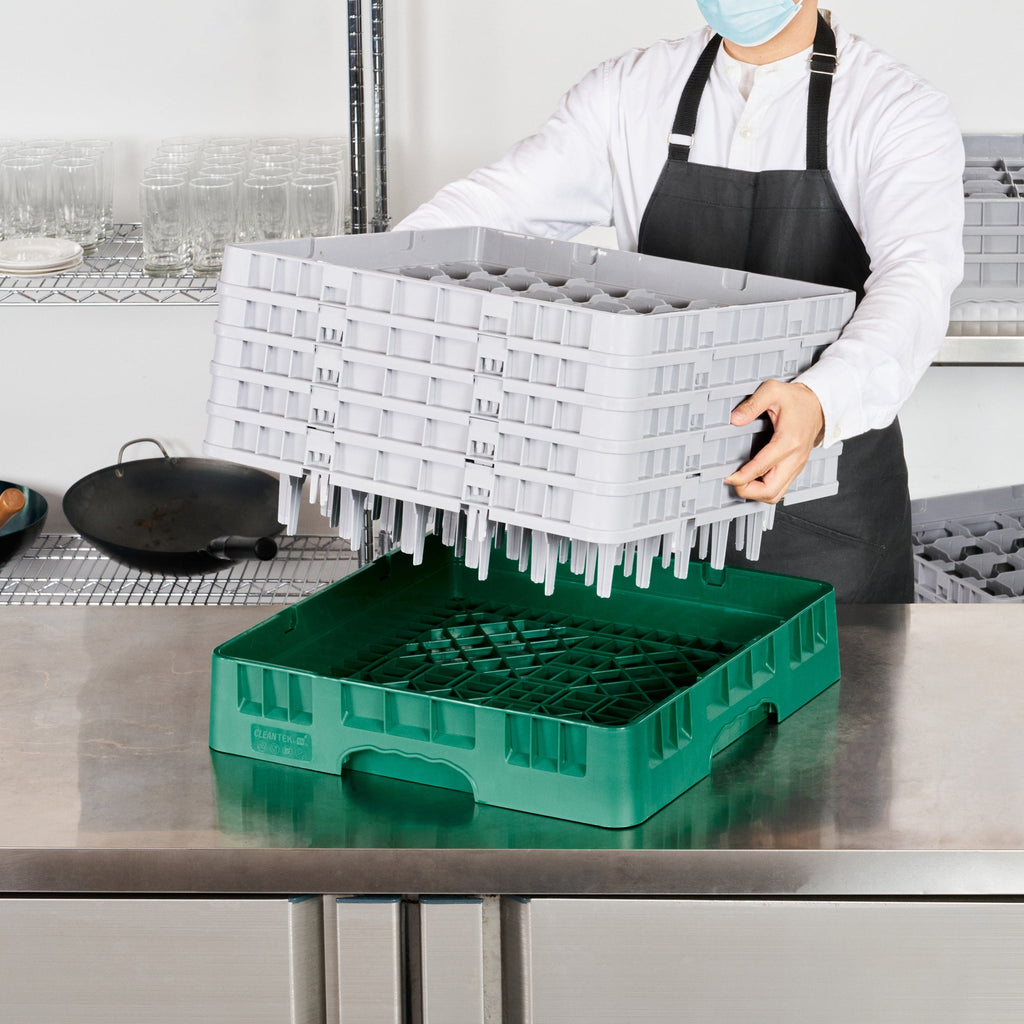 Clean Tek Professional Green Glass Rack - 36 Compartments, 1 Full Drop and 4 Half Drop Extenders - 19 3/4" x 19 3/4" x 12 1/4" - 1 count box