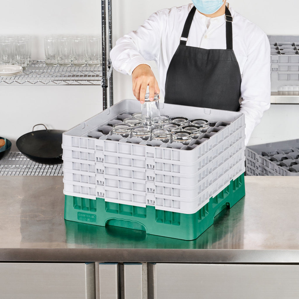 Clean Tek Professional Green Glass Rack - 36 Compartments, 1 Full Drop and 4 Half Drop Extenders - 19 3/4" x 19 3/4" x 12 1/4" - 1 count box