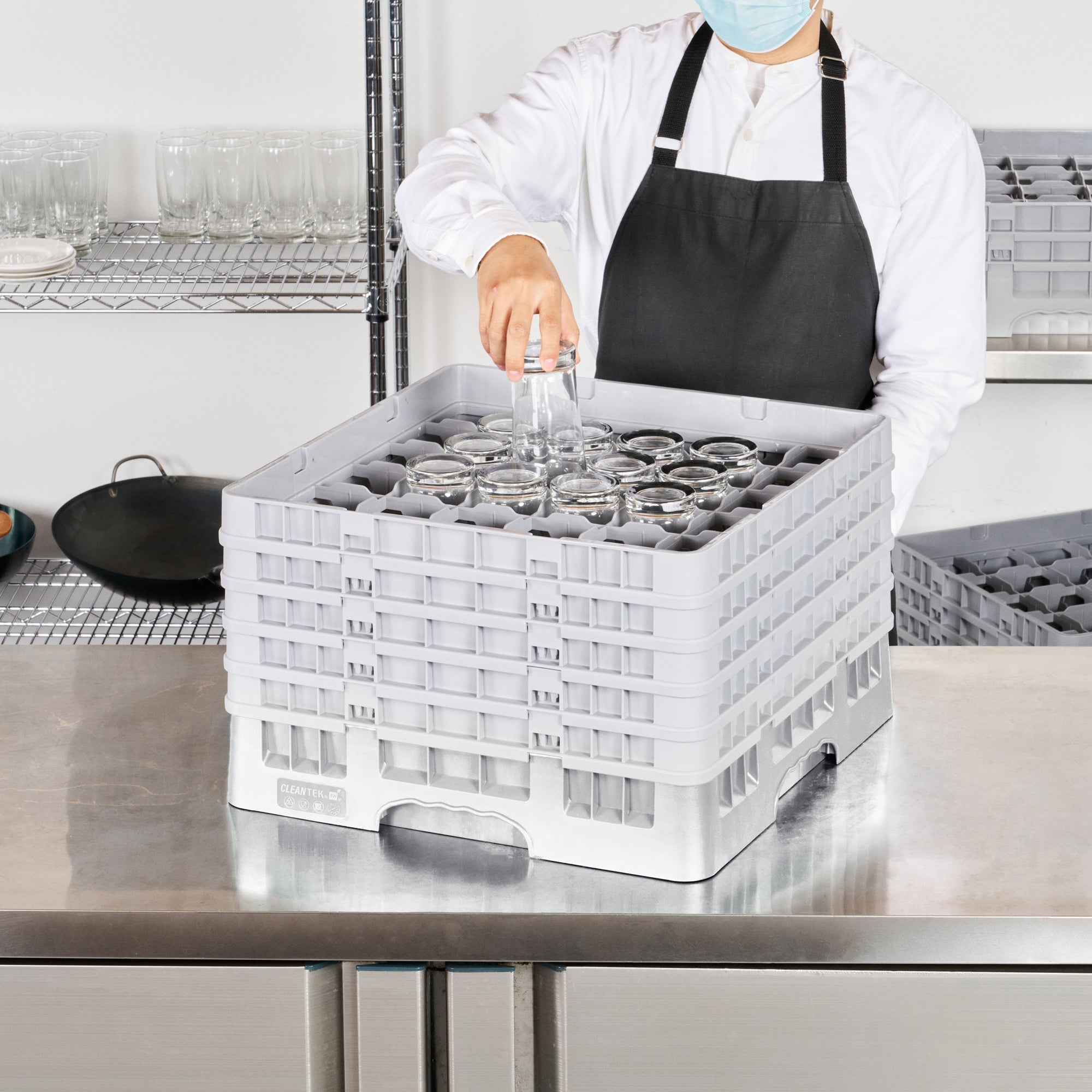 Clean Tek Professional Gray Glass Rack - 36 Compartments, 1 Full Drop and 4 Half Drop Extenders - 19 3/4" x 19 3/4" x 12 1/4" - 1 count box