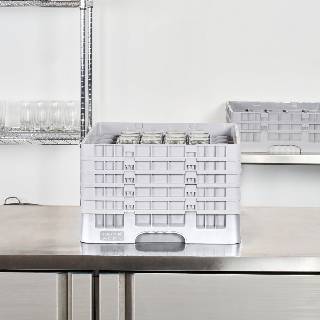 Clean Tek Professional Gray Glass Rack - 36 Compartments, 1 Full Drop and 4 Half Drop Extenders - 19 3/4" x 19 3/4" x 12 1/4" - 1 count box