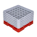 Clean Tek Professional Red Glass Rack - 36 Compartments, 1 Full Drop and 4 Half Drop Extenders - 19 3/4" x 19 3/4" x 12 1/4" - 1 count box
