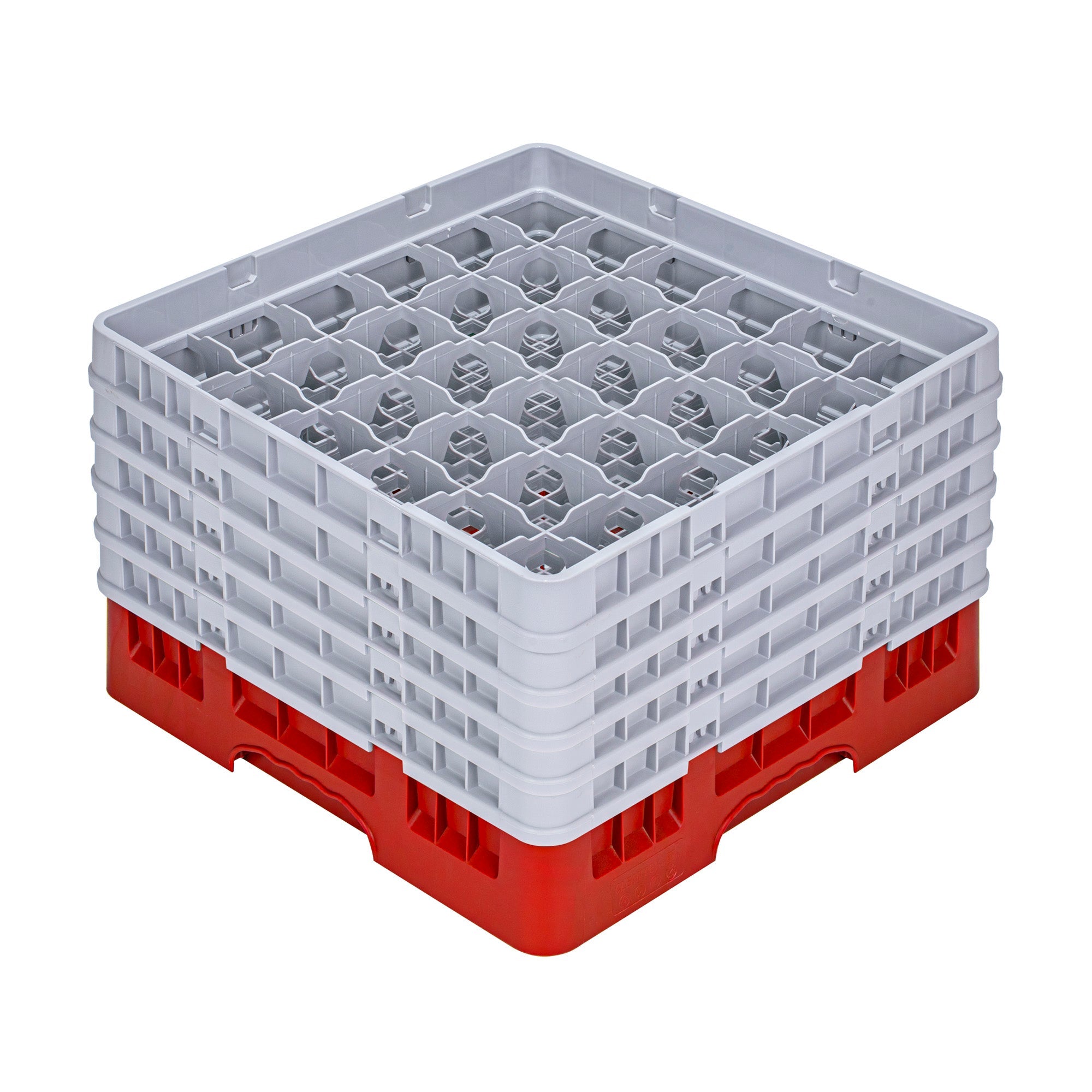 Clean Tek Professional Red Glass Rack - 36 Compartments, 1 Full Drop and 4 Half Drop Extenders - 19 3/4" x 19 3/4" x 12 1/4" - 1 count box