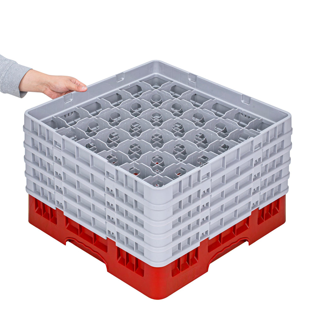 Clean Tek Professional Red Glass Rack - 36 Compartments, 1 Full Drop and 4 Half Drop Extenders - 19 3/4" x 19 3/4" x 12 1/4" - 1 count box