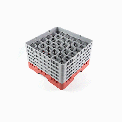 Clean Tek Professional Red Glass Rack - 36 Compartments, 1 Full Drop and 4 Half Drop Extenders - 19 3/4" x 19 3/4" x 12 1/4" - 1 count box