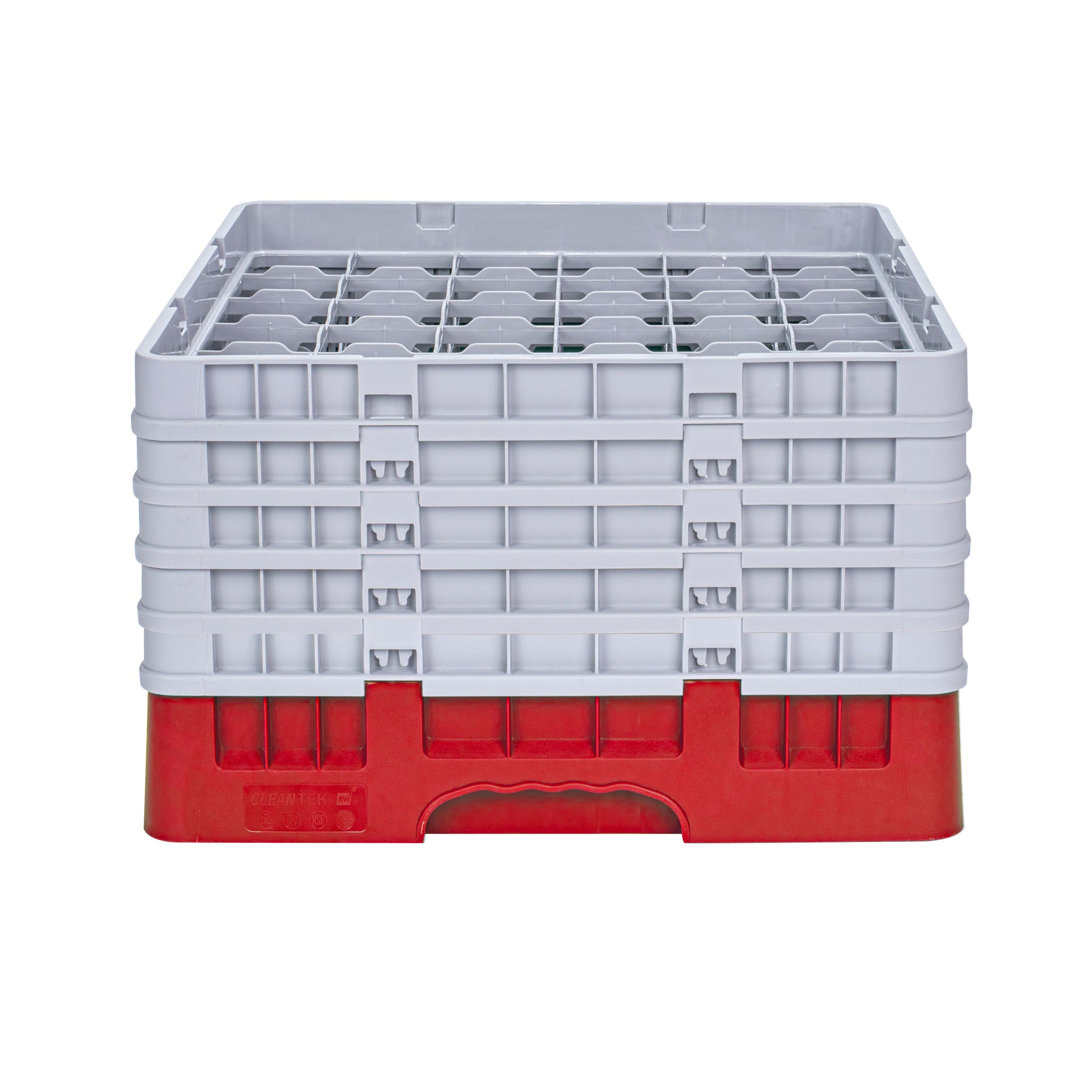 Clean Tek Professional Red Glass Rack - 36 Compartments, 1 Full Drop and 4 Half Drop Extenders - 19 3/4" x 19 3/4" x 12 1/4" - 1 count box