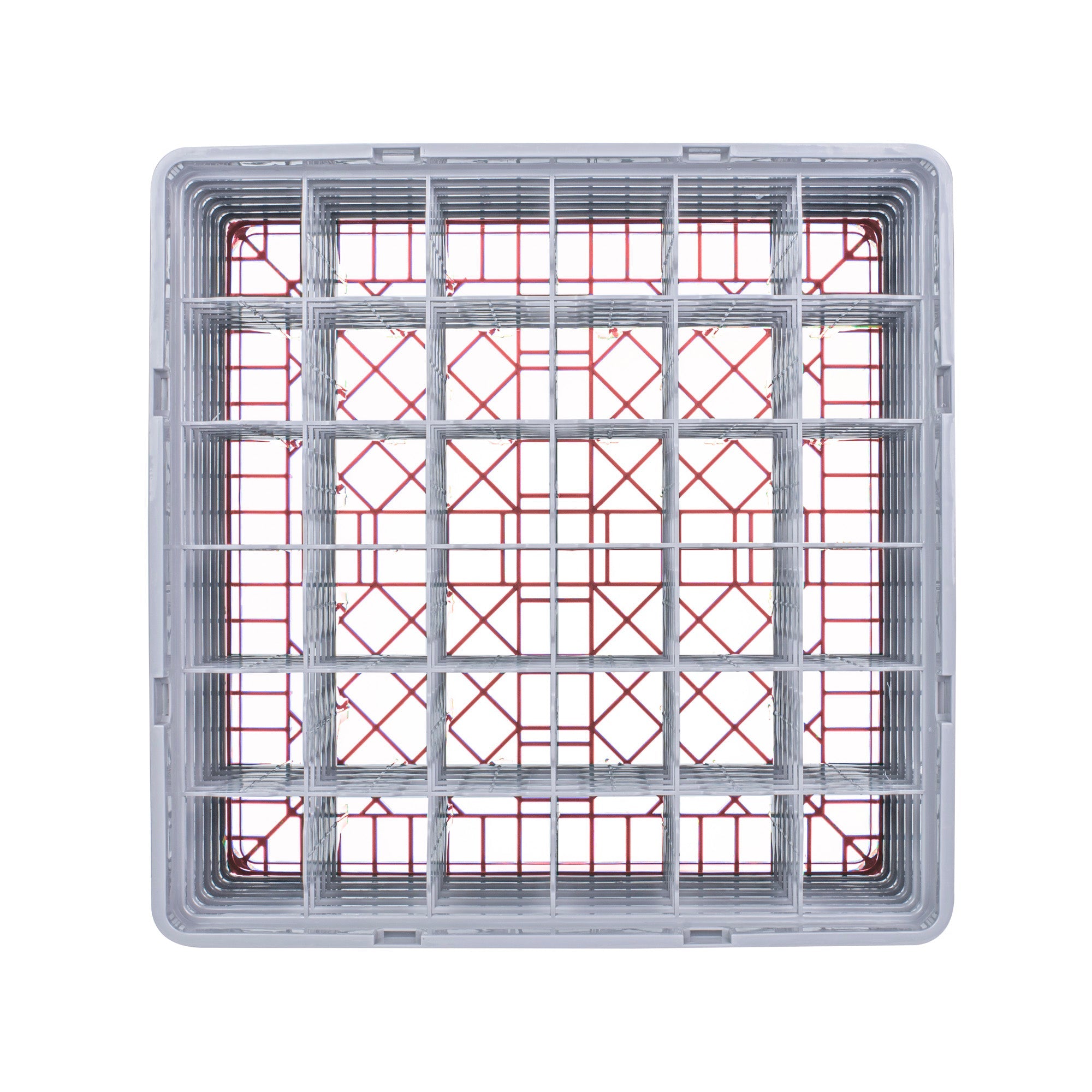 Clean Tek Professional Red Glass Rack - 36 Compartments, 1 Full Drop and 4 Half Drop Extenders - 19 3/4" x 19 3/4" x 12 1/4" - 1 count box