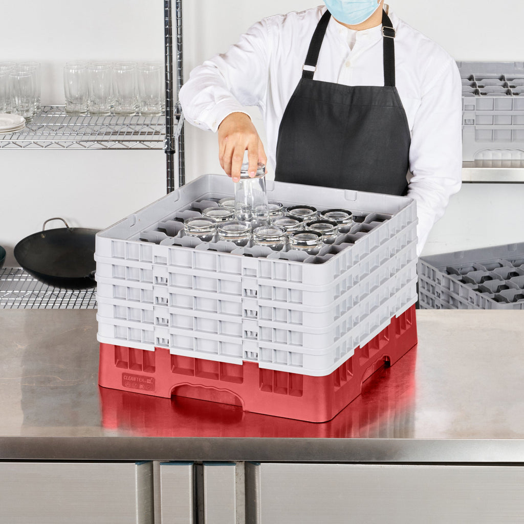 Clean Tek Professional Red Glass Rack - 36 Compartments, 1 Full Drop and 4 Half Drop Extenders - 19 3/4" x 19 3/4" x 12 1/4" - 1 count box