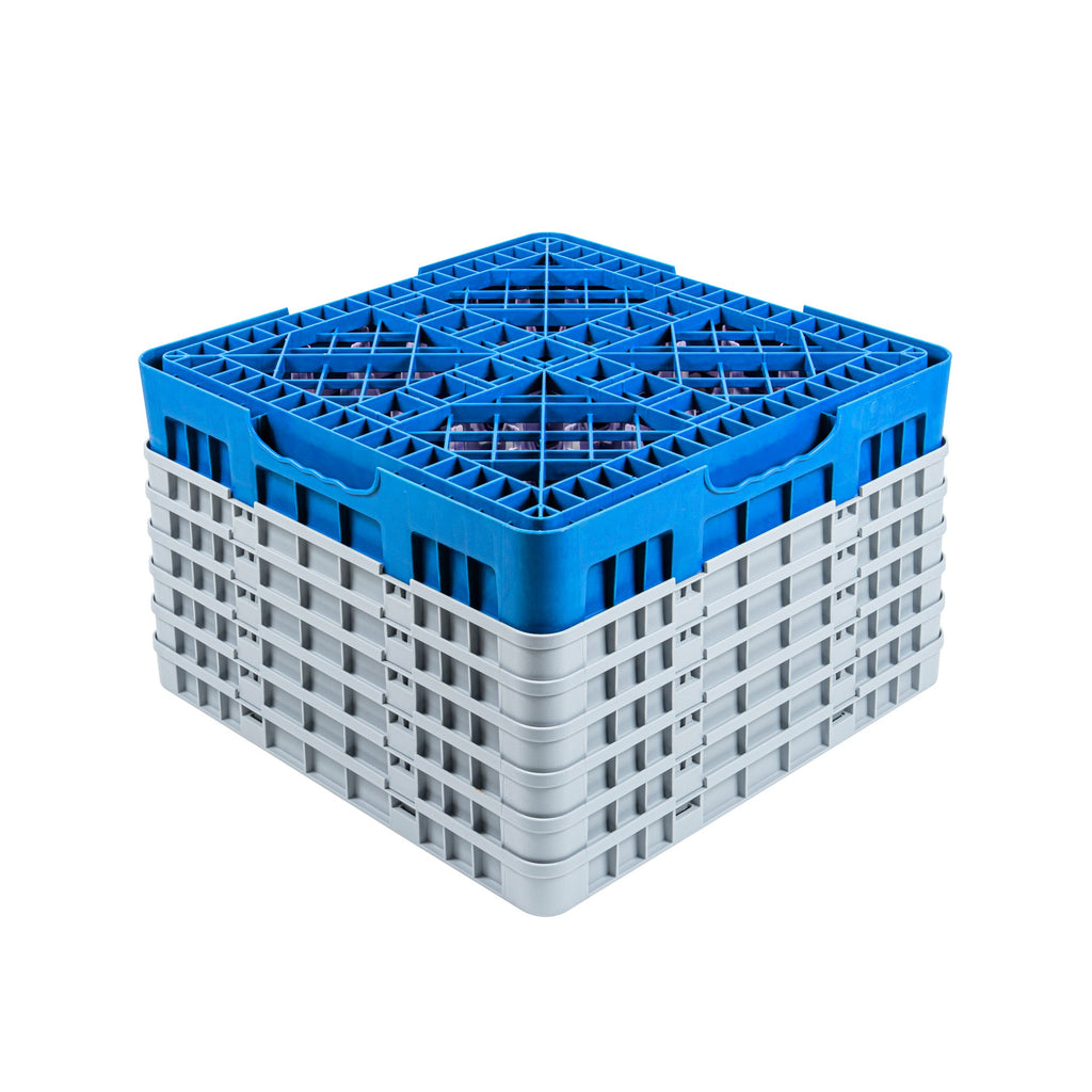 Clean Tek Professional Blue Glass Rack - 36 Compartments, 1 Full Drop and 5 Half Drop Extenders - 19 3/4" x 19 3/4" x 13 3/4" - 1 count box