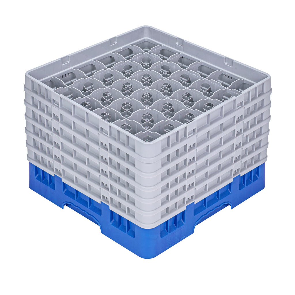 Clean Tek Professional Blue Glass Rack - 36 Compartments, 1 Full Drop and 5 Half Drop Extenders - 19 3/4" x 19 3/4" x 13 3/4" - 1 count box