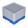 Clean Tek Professional Blue Glass Rack - 36 Compartments, 1 Full Drop and 5 Half Drop Extenders - 19 3/4" x 19 3/4" x 13 3/4" - 1 count box