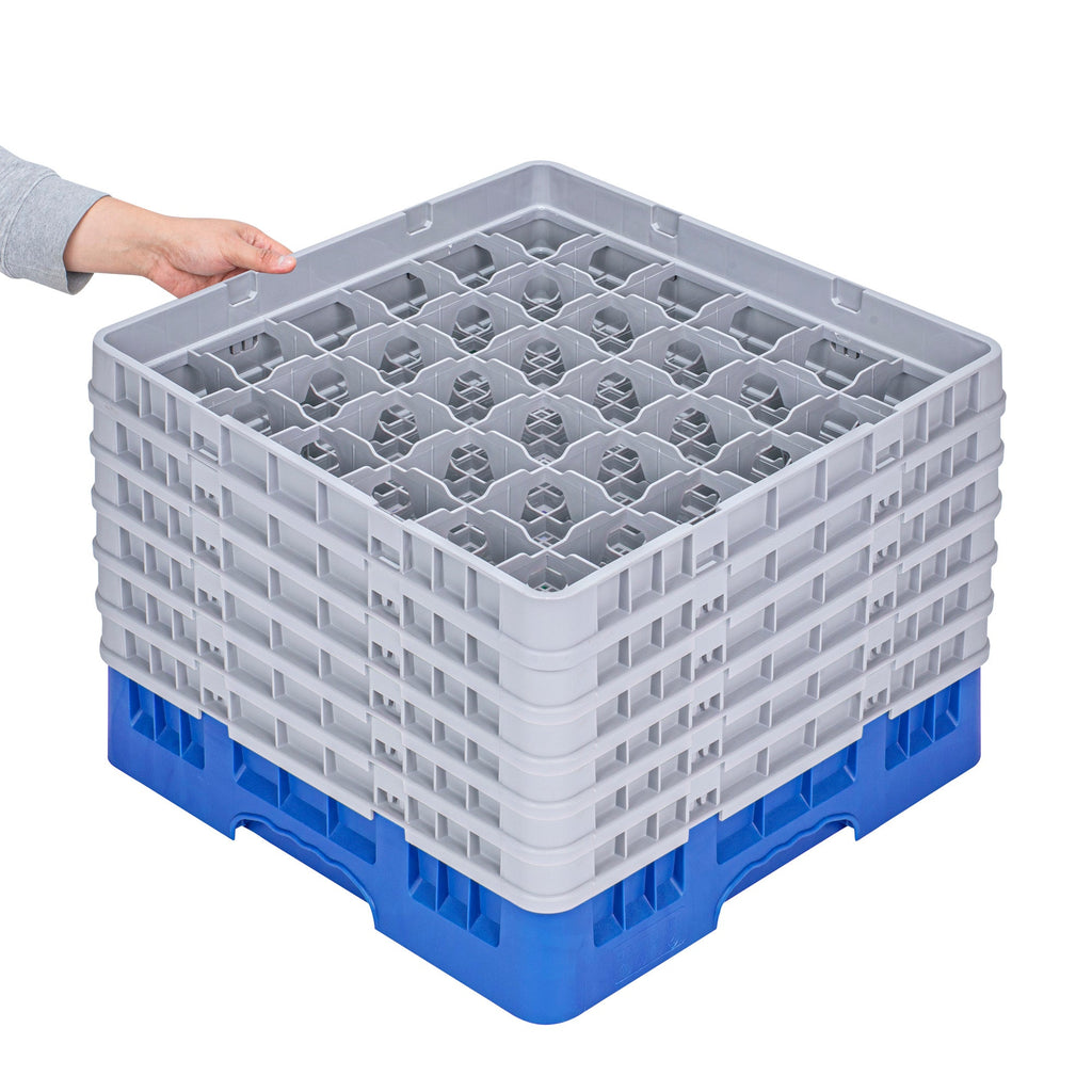 Clean Tek Professional Blue Glass Rack - 36 Compartments, 1 Full Drop and 5 Half Drop Extenders - 19 3/4" x 19 3/4" x 13 3/4" - 1 count box