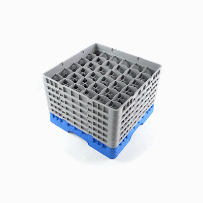 Clean Tek Professional Blue Glass Rack - 36 Compartments, 1 Full Drop and 5 Half Drop Extenders - 19 3/4" x 19 3/4" x 13 3/4" - 1 count box