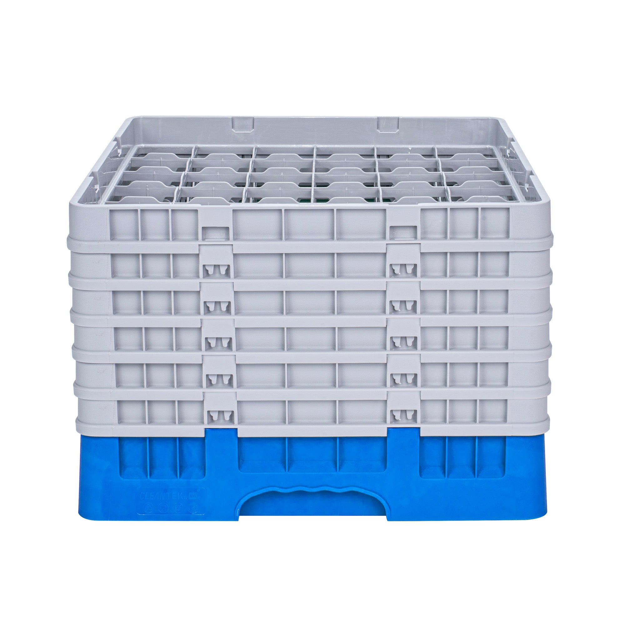 Clean Tek Professional Blue Glass Rack - 36 Compartments, 1 Full Drop and 5 Half Drop Extenders - 19 3/4" x 19 3/4" x 13 3/4" - 1 count box