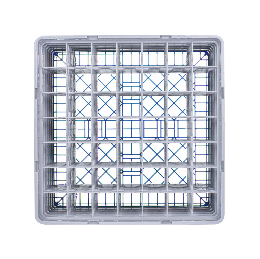 Clean Tek Professional Blue Glass Rack - 36 Compartments, 1 Full Drop and 5 Half Drop Extenders - 19 3/4" x 19 3/4" x 13 3/4" - 1 count box