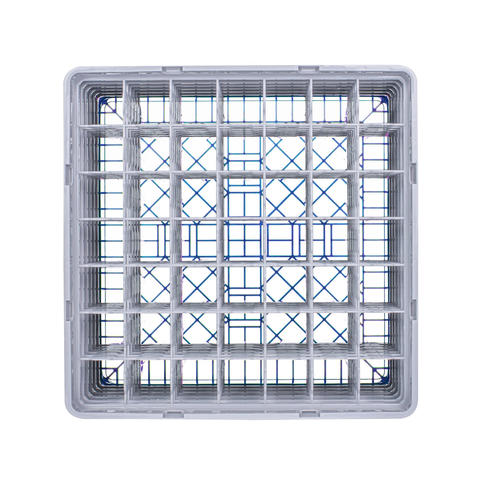Clean Tek Professional Blue Glass Rack - 36 Compartments, 1 Full Drop and 5 Half Drop Extenders - 19 3/4" x 19 3/4" x 13 3/4" - 1 count box