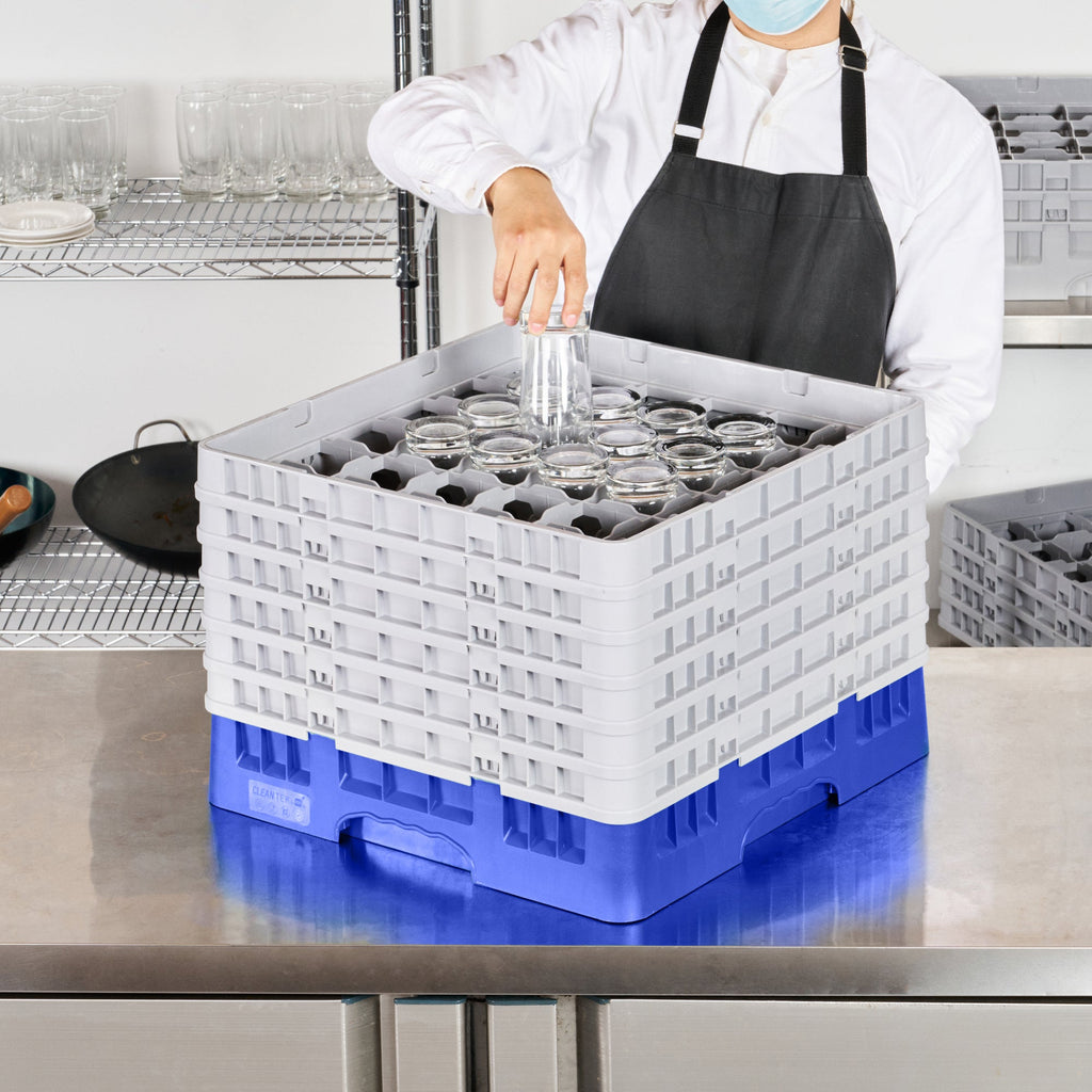 Clean Tek Professional Blue Glass Rack - 36 Compartments, 1 Full Drop and 5 Half Drop Extenders - 19 3/4" x 19 3/4" x 13 3/4" - 1 count box