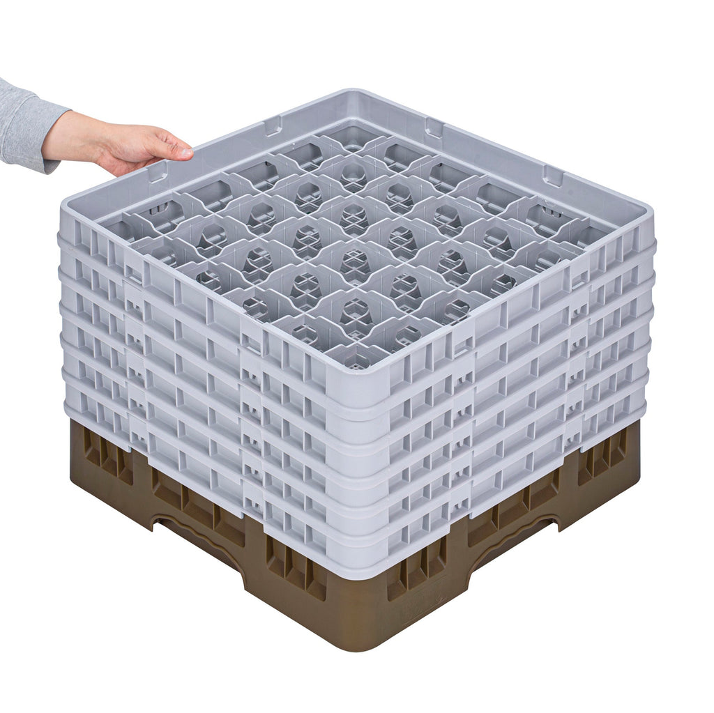 Clean Tek Professional Brown Glass Rack - 36 Compartments, 1 Full Drop and 5 Half Drop Extenders - 19 3/4" x 19 3/4" x 13 3/4" - 1 count box
