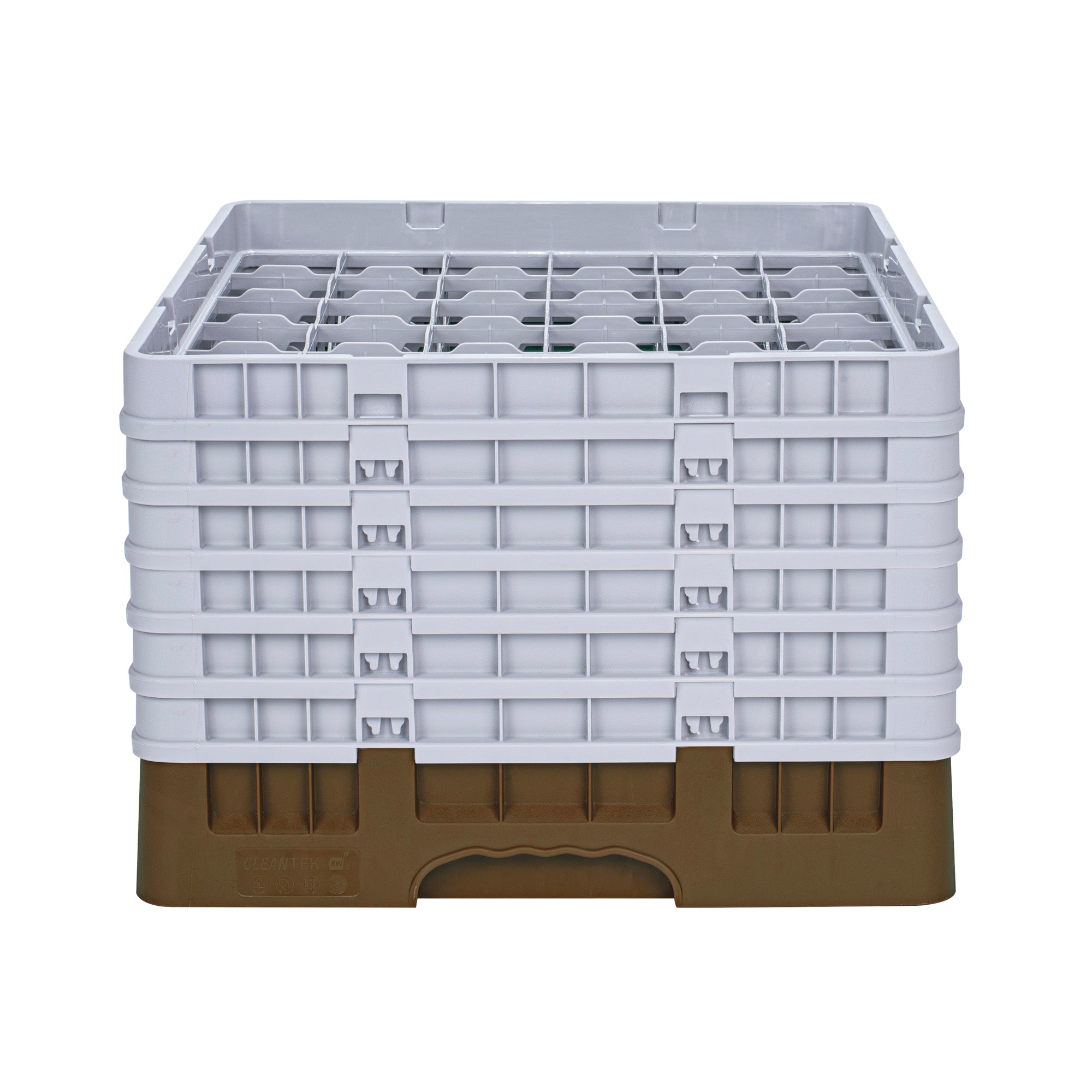 Clean Tek Professional Brown Glass Rack - 36 Compartments, 1 Full Drop and 5 Half Drop Extenders - 19 3/4" x 19 3/4" x 13 3/4" - 1 count box