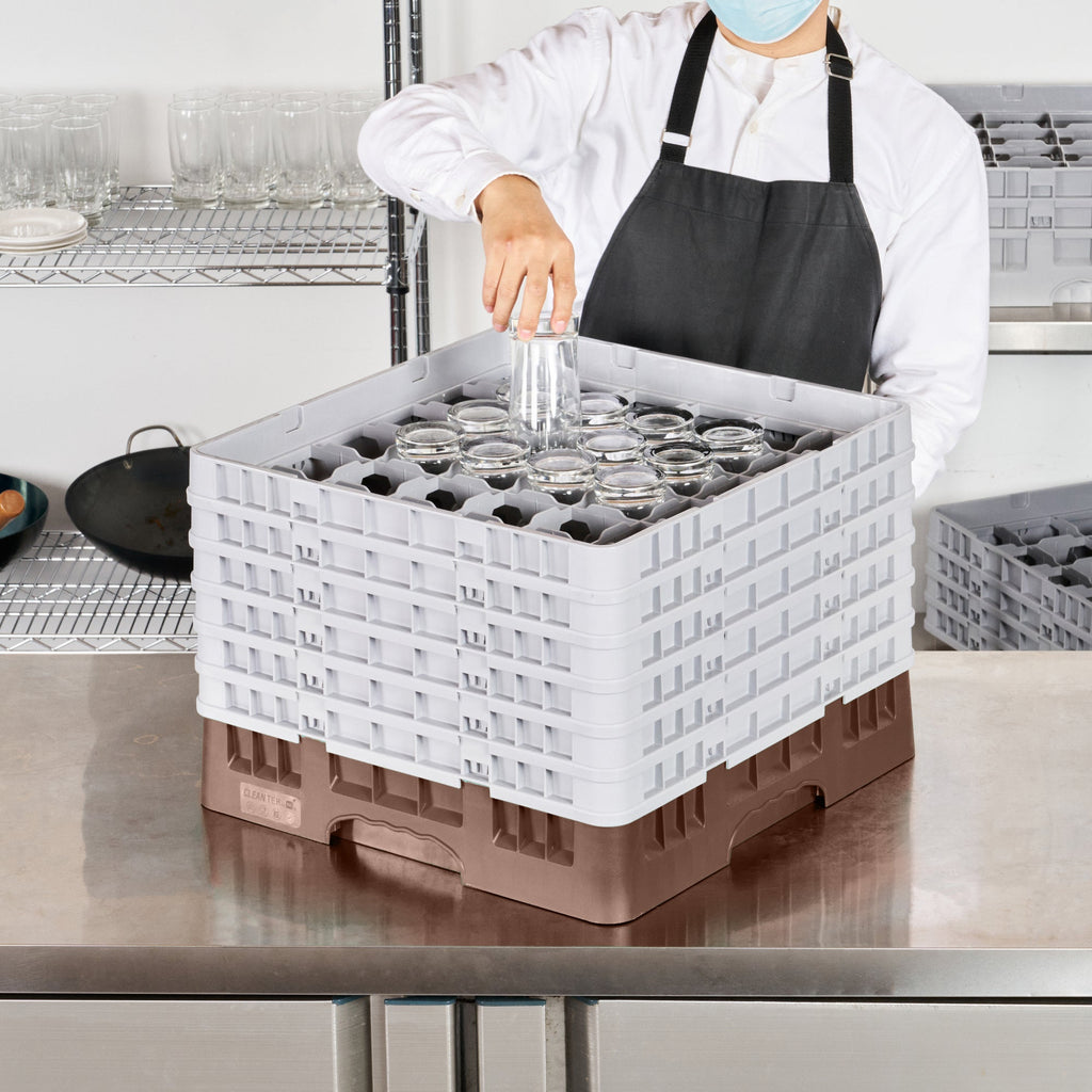 Clean Tek Professional Brown Glass Rack - 36 Compartments, 1 Full Drop and 5 Half Drop Extenders - 19 3/4" x 19 3/4" x 13 3/4" - 1 count box