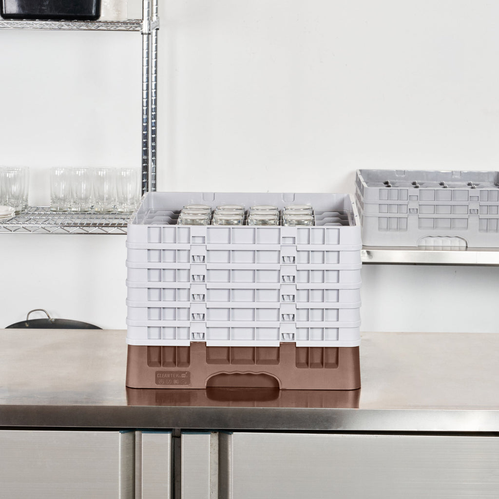 Clean Tek Professional Brown Glass Rack - 36 Compartments, 1 Full Drop and 5 Half Drop Extenders - 19 3/4" x 19 3/4" x 13 3/4" - 1 count box