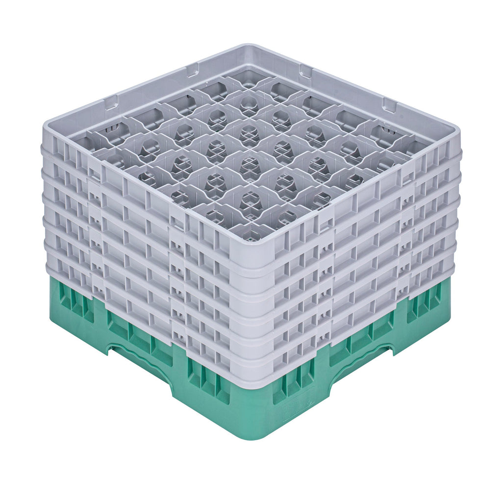 Clean Tek Professional Green Glass Rack - 36 Compartments, 1 Full Drop and 5 Half Drop Extenders - 19 3/4" x 19 3/4" x 13 3/4" - 1 count box