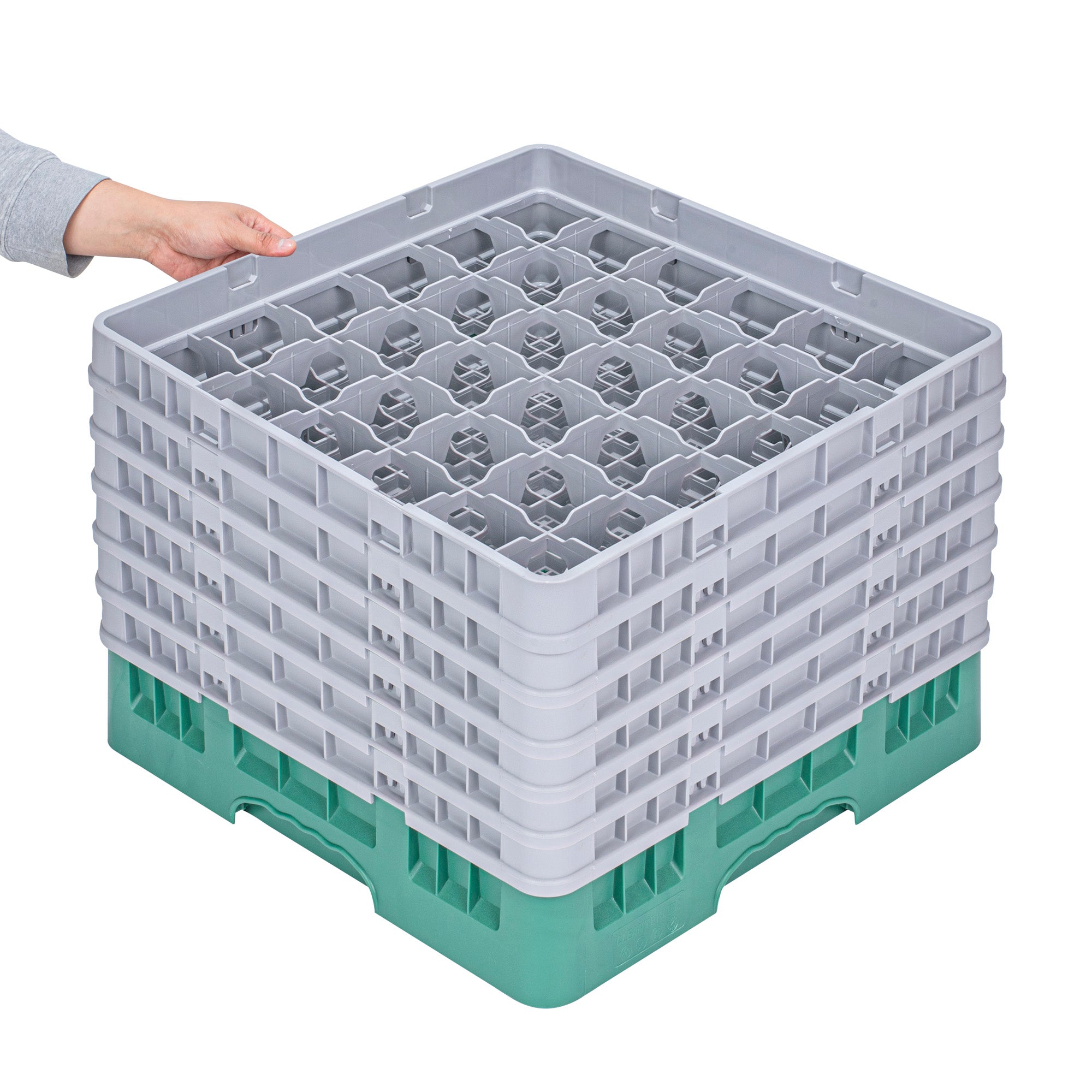 Clean Tek Professional Green Glass Rack - 36 Compartments, 1 Full Drop and 5 Half Drop Extenders - 19 3/4" x 19 3/4" x 13 3/4" - 1 count box