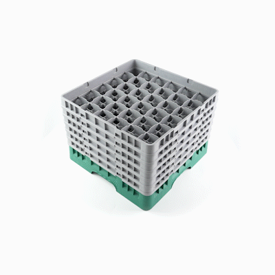 Clean Tek Professional Green Glass Rack - 36 Compartments, 1 Full Drop and 5 Half Drop Extenders - 19 3/4" x 19 3/4" x 13 3/4" - 1 count box