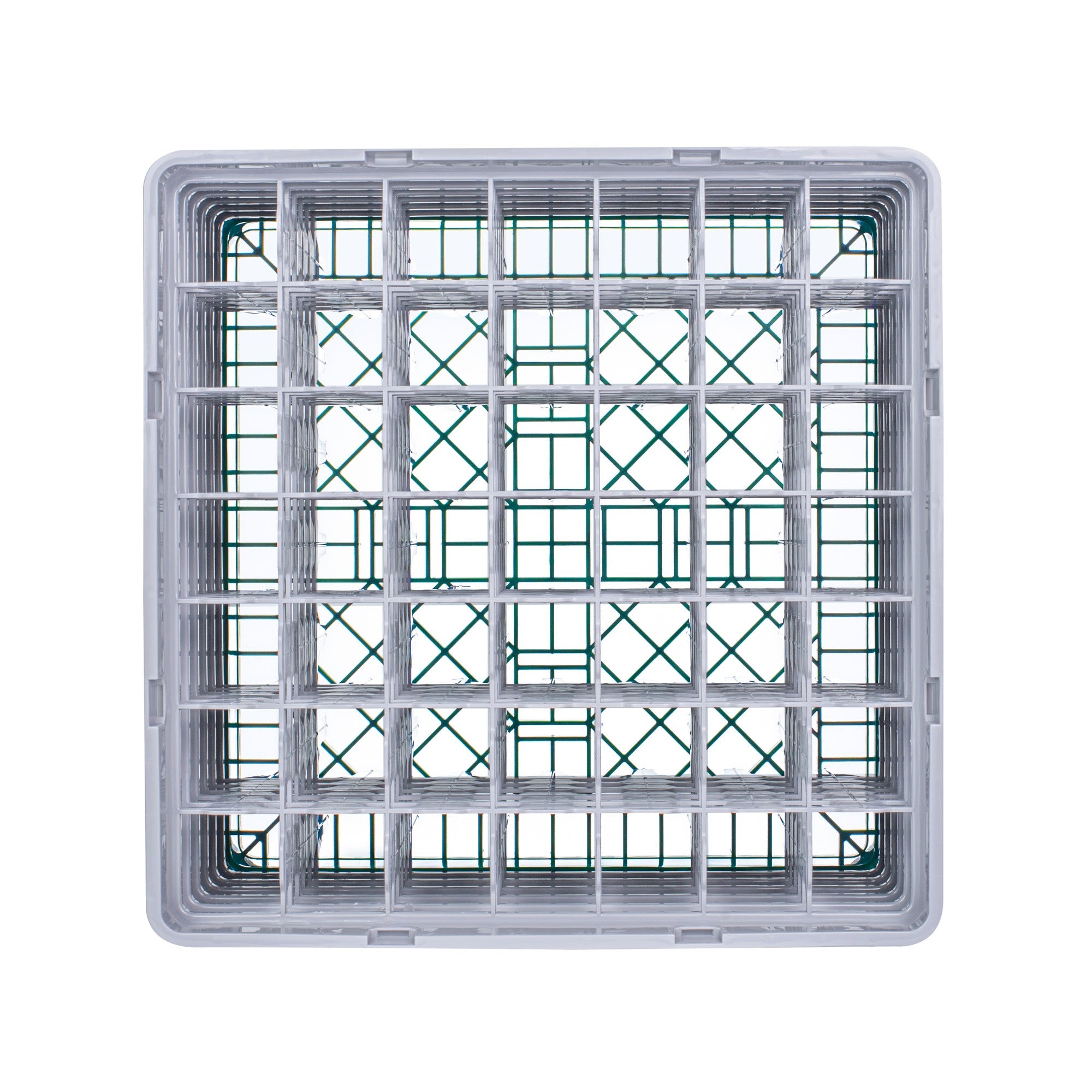Clean Tek Professional Green Glass Rack - 36 Compartments, 1 Full Drop and 5 Half Drop Extenders - 19 3/4" x 19 3/4" x 13 3/4" - 1 count box