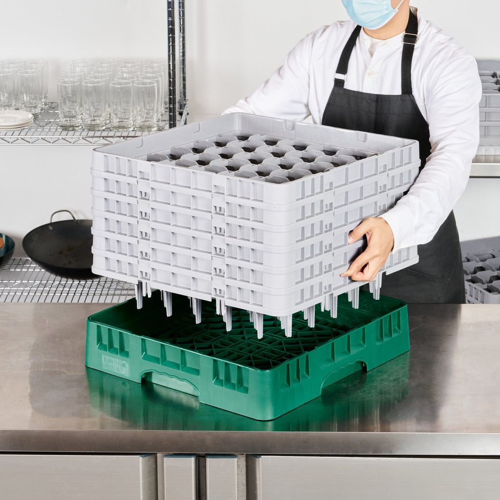 Clean Tek Professional Green Glass Rack - 36 Compartments, 1 Full Drop and 5 Half Drop Extenders - 19 3/4" x 19 3/4" x 13 3/4" - 1 count box
