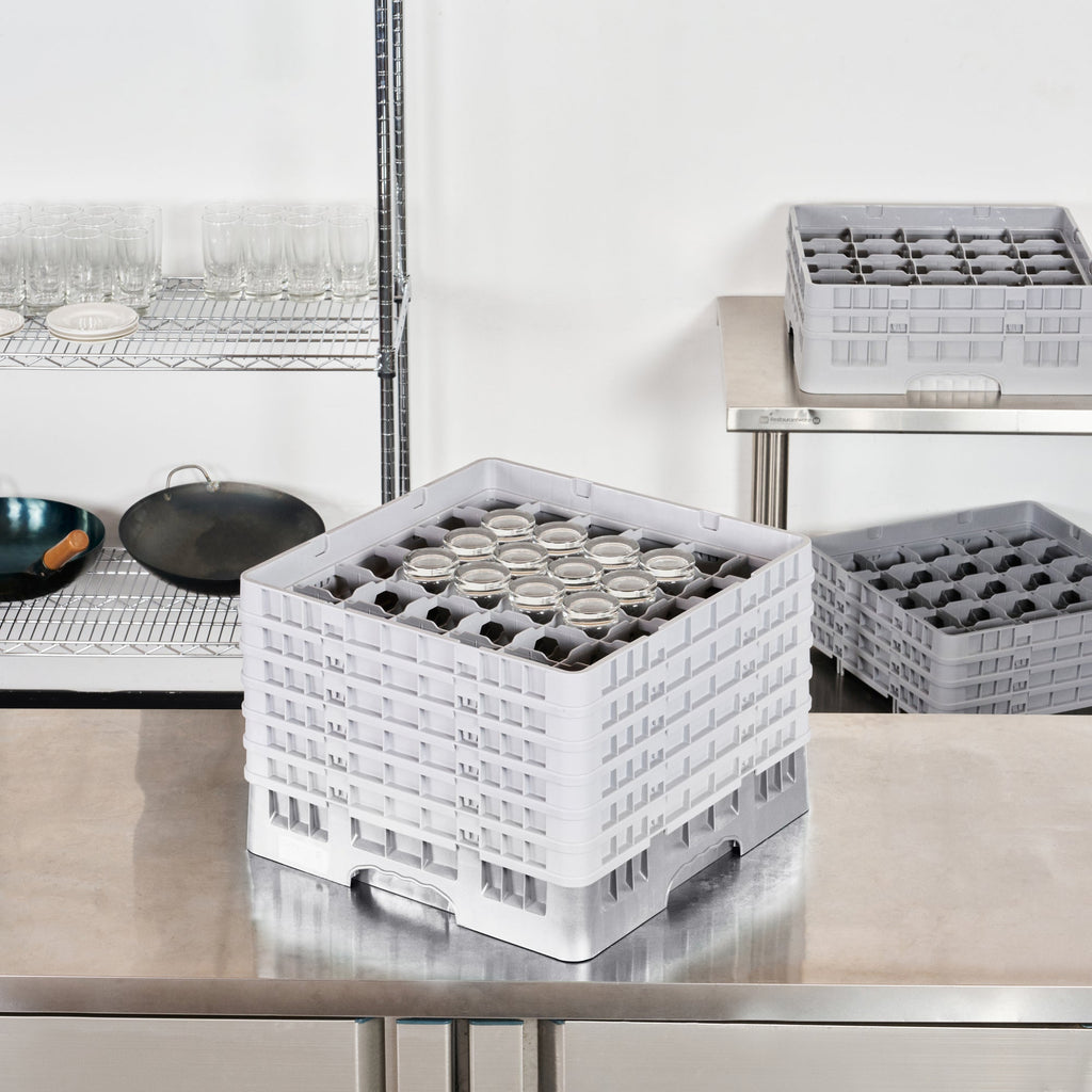 Clean Tek Professional Gray Glass Rack - 36 Compartments, 1 Full Drop and 5 Half Drop Extenders - 19 3/4" x 19 3/4" x 13 3/4" - 1 count box