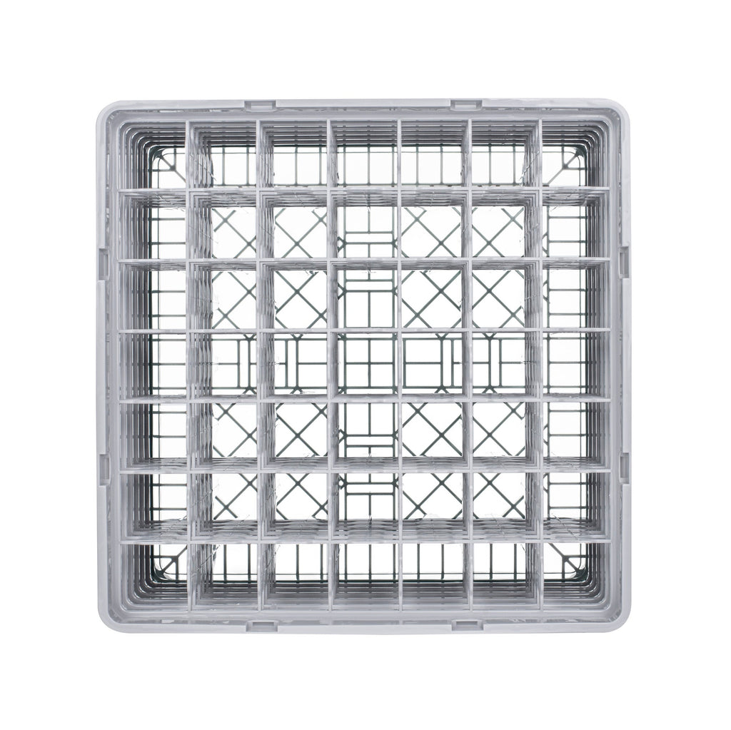Clean Tek Professional Gray Glass Rack - 36 Compartments, 1 Full Drop and 5 Half Drop Extenders - 19 3/4" x 19 3/4" x 13 3/4" - 1 count box