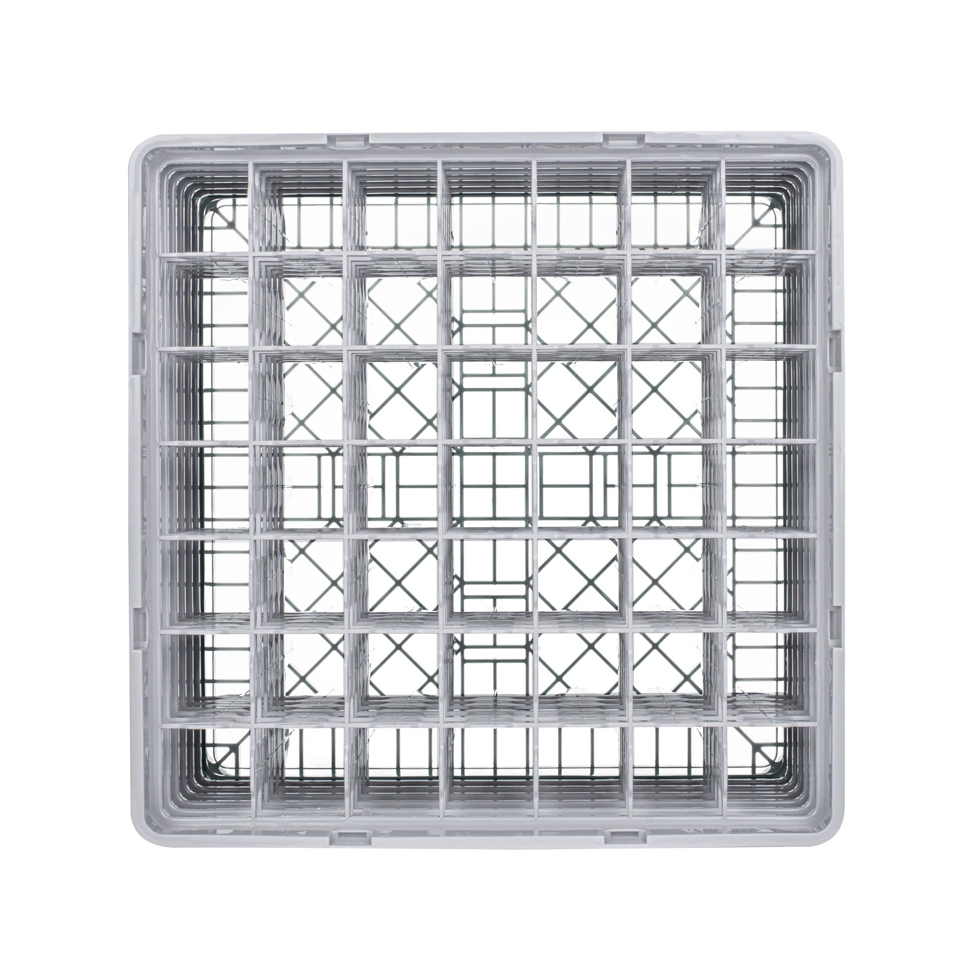 Clean Tek Professional Gray Glass Rack - 36 Compartments, 1 Full Drop and 5 Half Drop Extenders - 19 3/4" x 19 3/4" x 13 3/4" - 1 count box