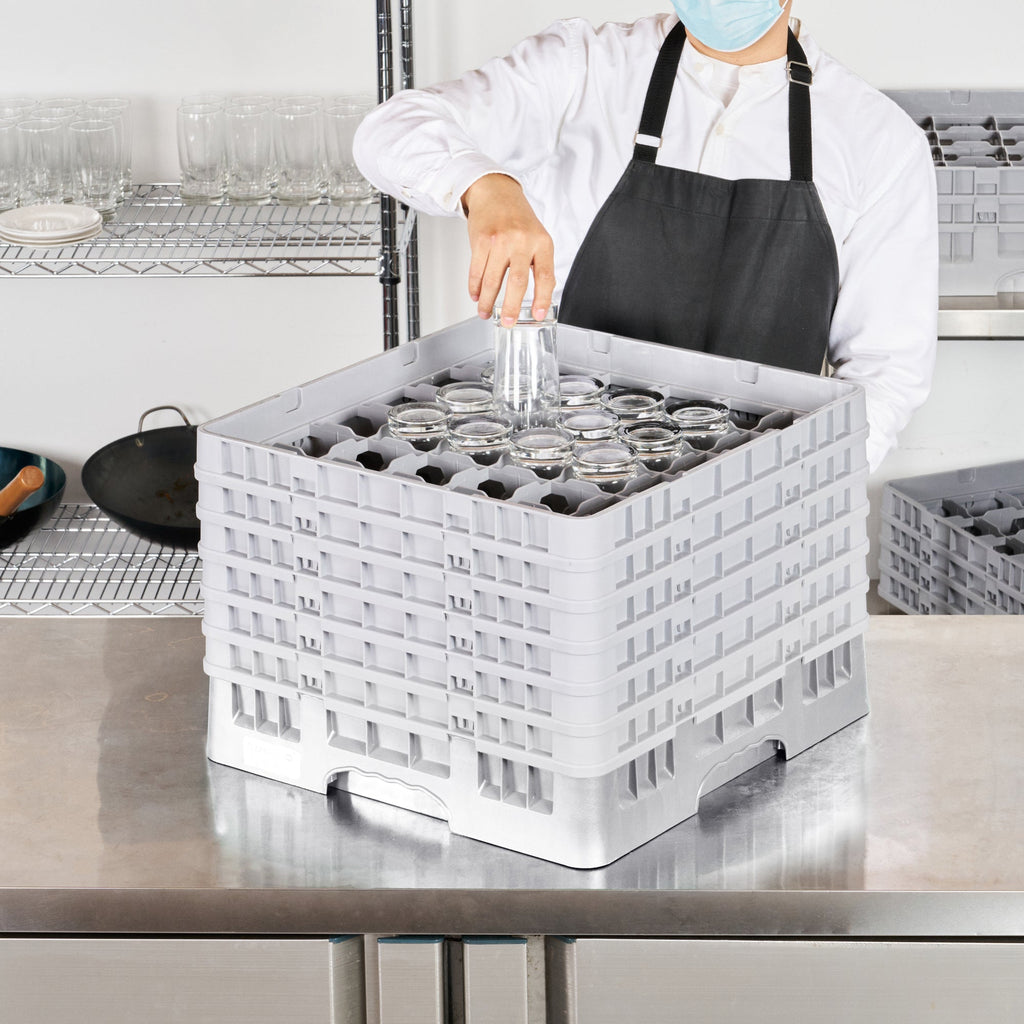 Clean Tek Professional Gray Glass Rack - 36 Compartments, 1 Full Drop and 5 Half Drop Extenders - 19 3/4" x 19 3/4" x 13 3/4" - 1 count box