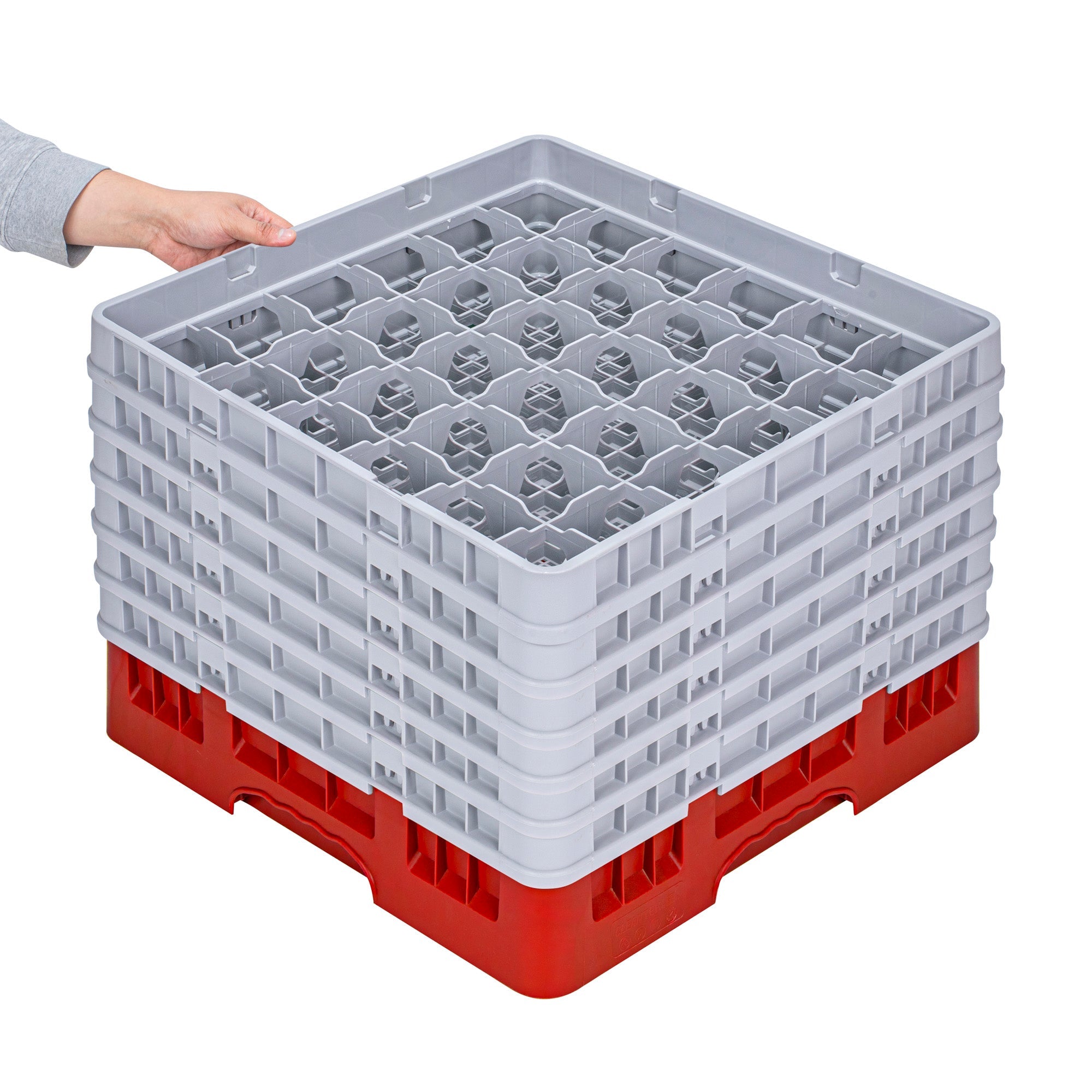 Clean Tek Professional Red Glass Rack - 36 Compartments, 1 Full Drop and 5 Half Drop Extenders - 19 3/4" x 19 3/4" x 13 3/4" - 1 count box