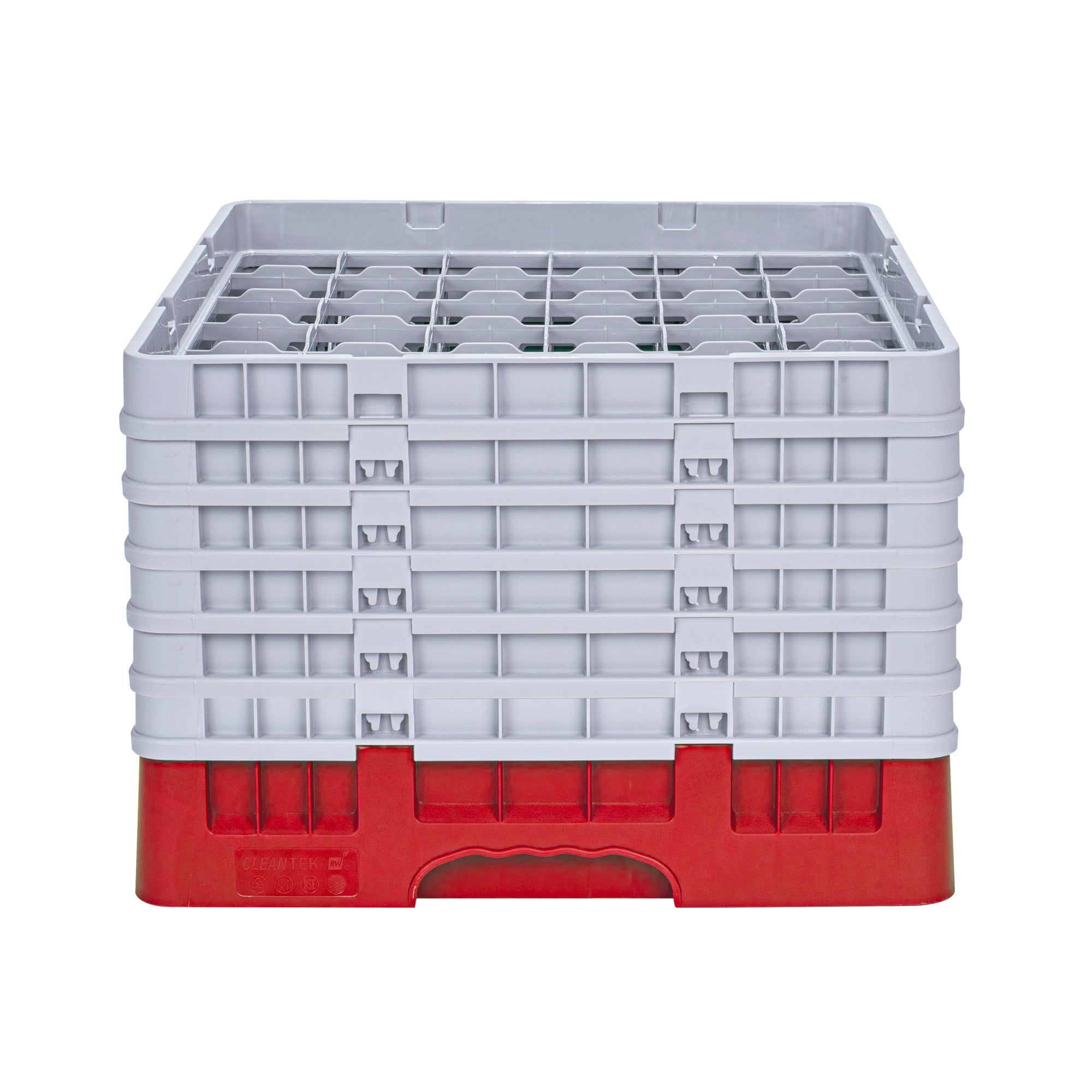 Clean Tek Professional Red Glass Rack - 36 Compartments, 1 Full Drop and 5 Half Drop Extenders - 19 3/4" x 19 3/4" x 13 3/4" - 1 count box